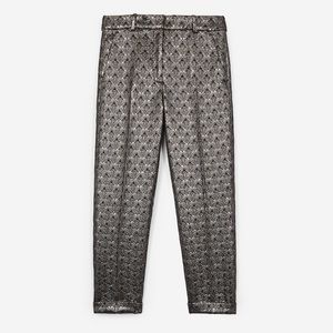 The Kooples Metallic Brocade Cropped Pants in Silver and Black